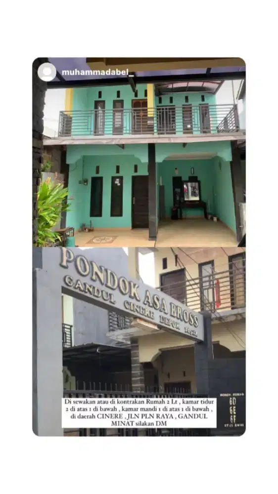 Dikontrakan rumah, 2 Lt, 5 KT, 2 KM, dapur, Garasi ,