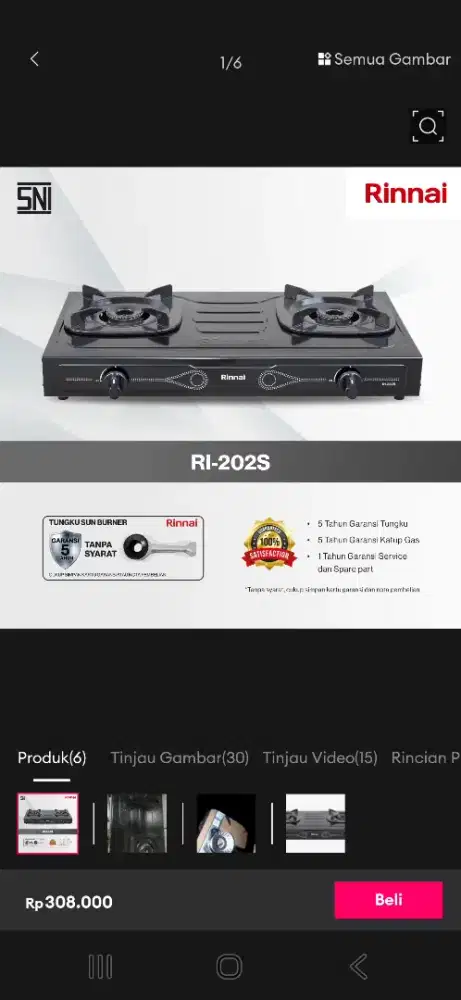 Kompor gas rinnai RI202S 2 tungku