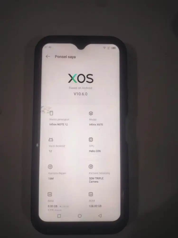 Infinix note 12 ram 8 giga memory 128giga