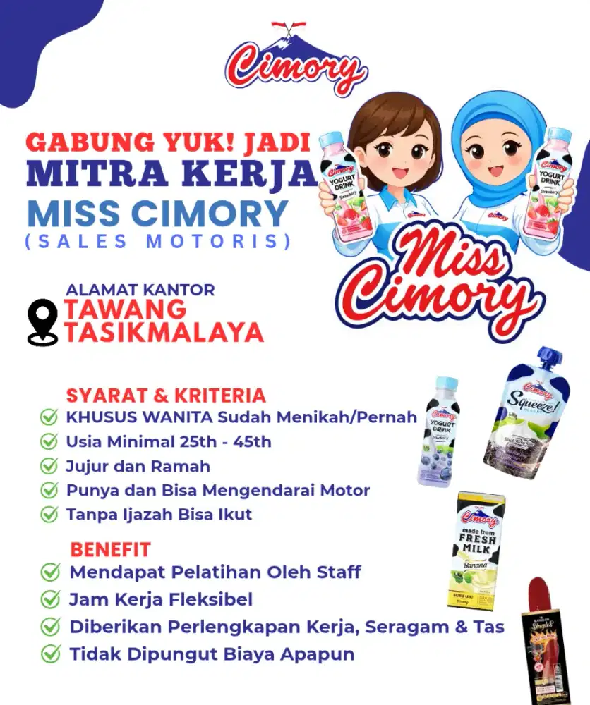 Lowongan Mitra Kerja Miss Cimory Tawang Tasikmalaya