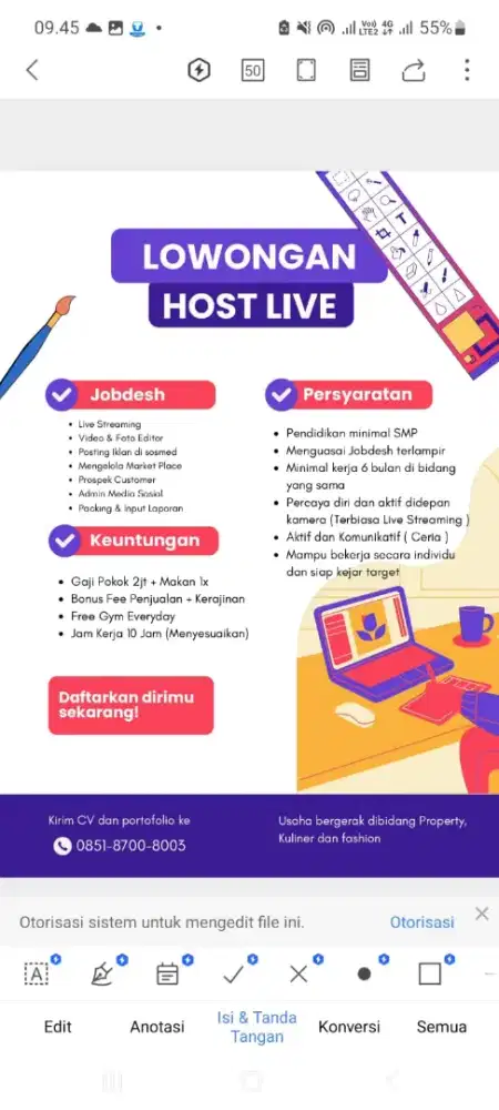 Dibutuhkan admin online merangkap host live