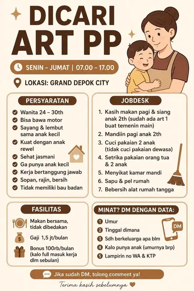 Dicari ART PP di Grand Depok City