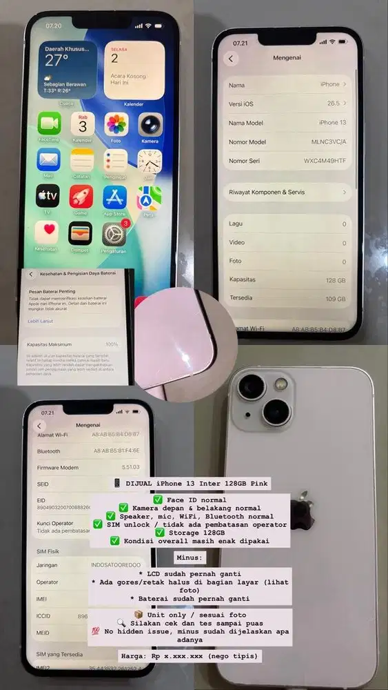 Dijual Iphone 13 pink 128gb