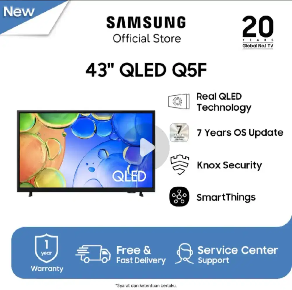 Samsung 43 Smart TV QLED Netflix YouTube Vidio Digital Garansi BARU