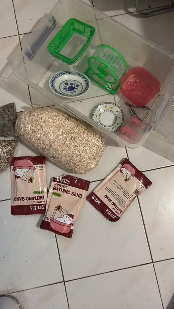 Hamster makan dan pasir