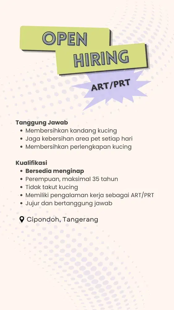 Lowongan ART (majikan langsung)