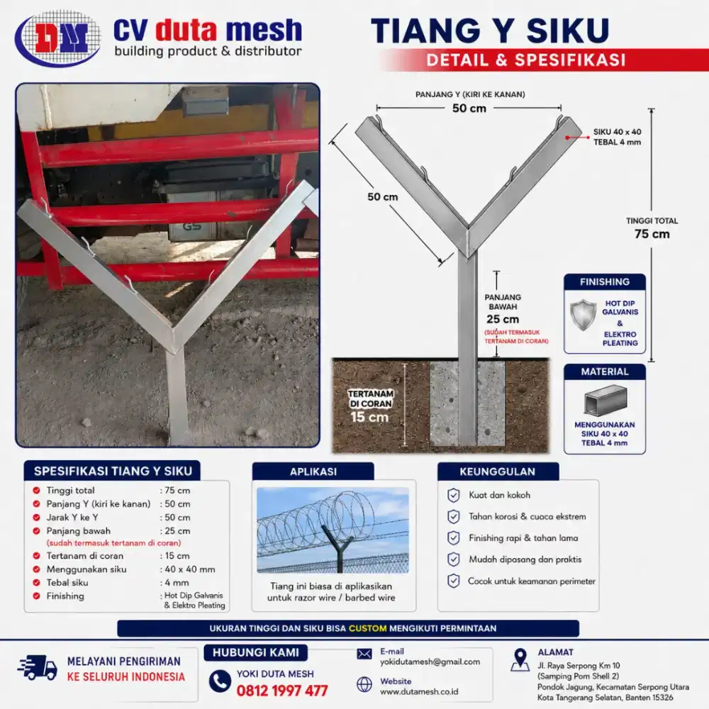 Tiang siku Y ukuran bisa custom