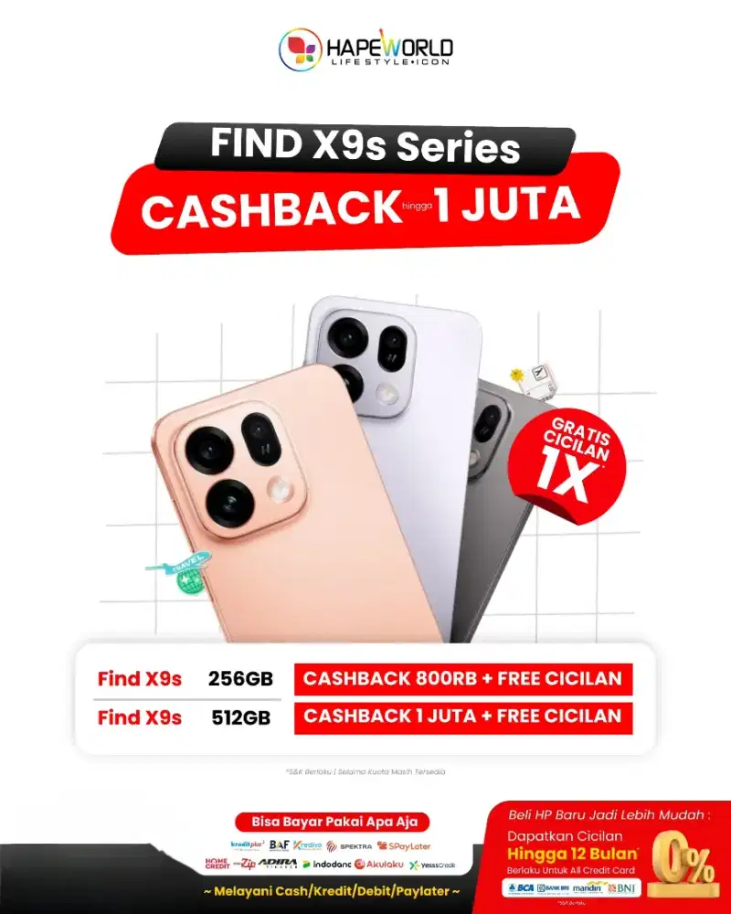 PROMO HP OPPO FIND X9S&FIND X9 ULTRA CASHBACK 1JT&PENGGUNA CC Gratis1X