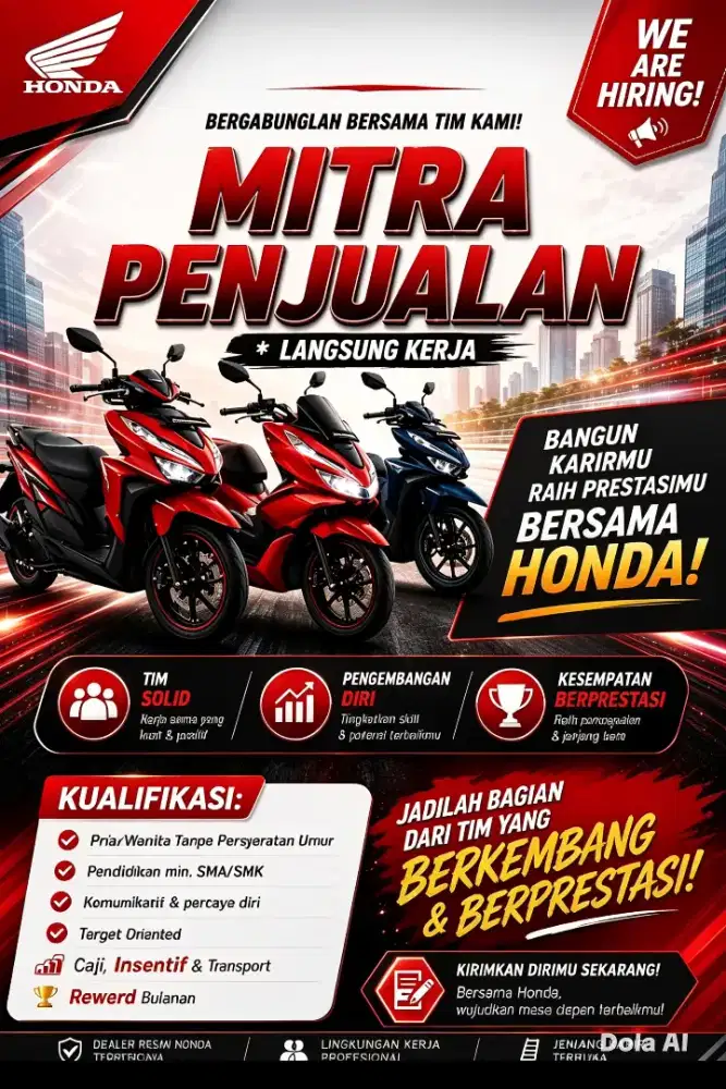 Dibutuhkan Mitra Penjualan Motor Honda