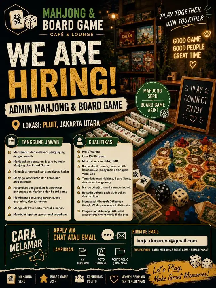 Admin & Resepsionis Mahjong dan Board Game