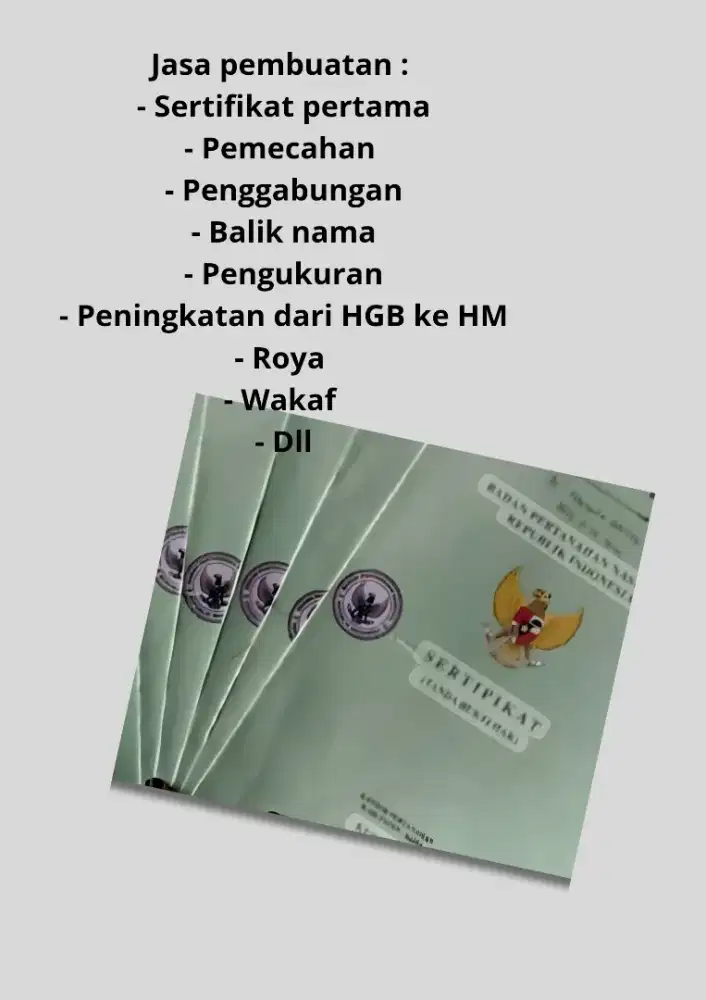 Biro jasa pembuatan sertifikat tanah Dll