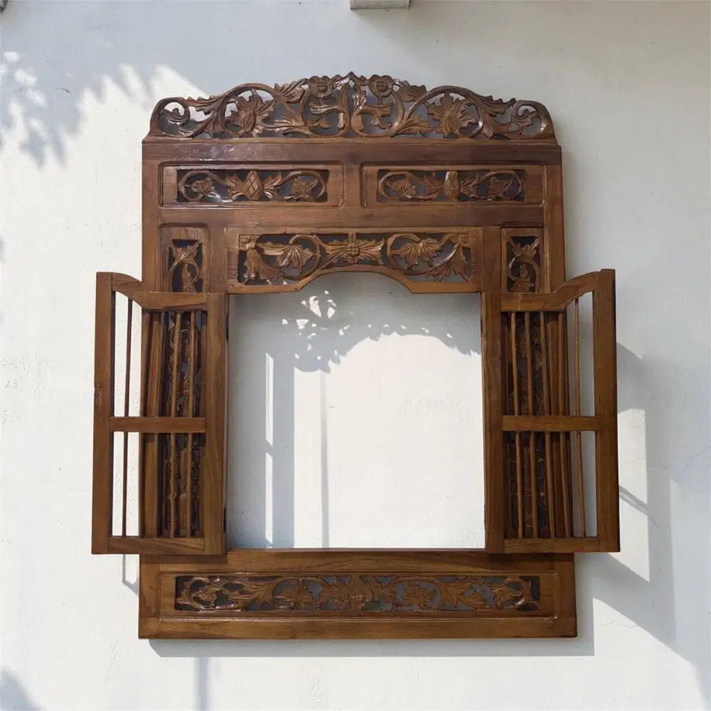 Bingkai Jendela Cermin/Foto Kayu Jati Ukir Hias Handmade Dekorasi Home