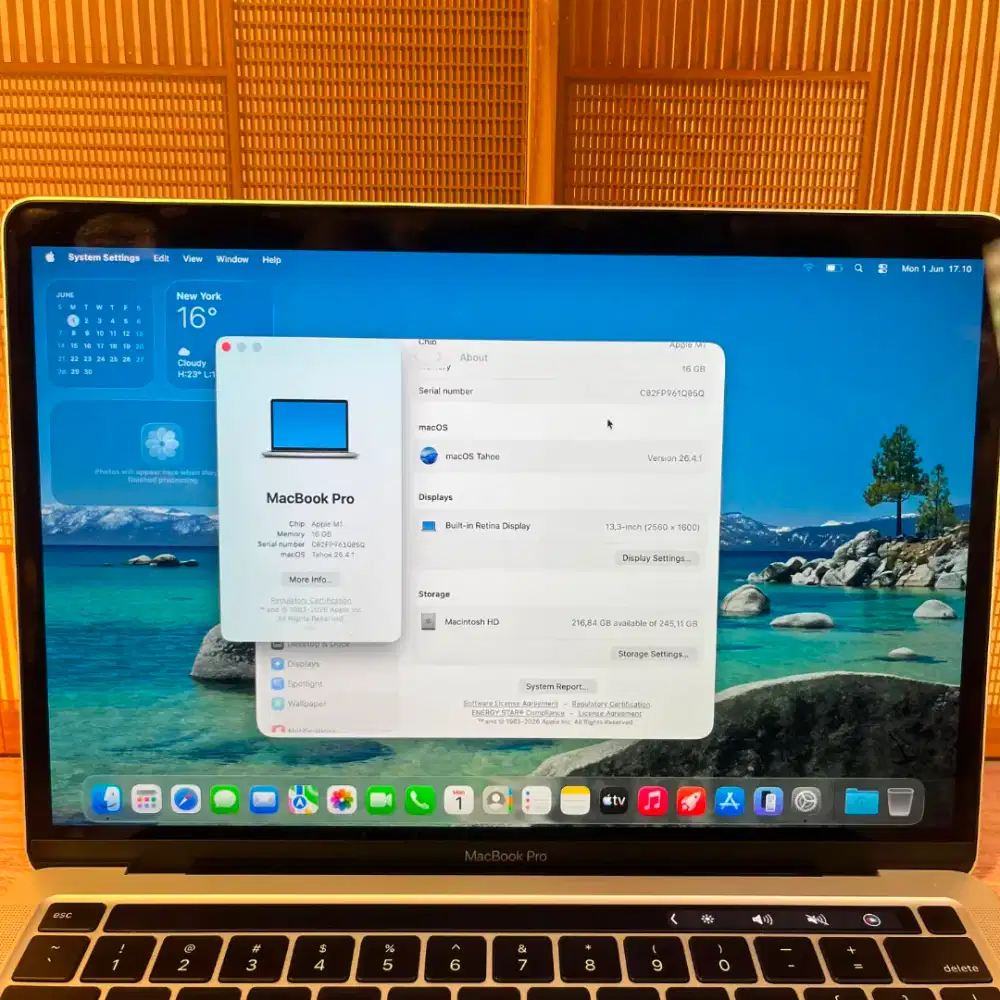 Macbook pro M1 ram 16gb Ssd 256gb baterai 100%