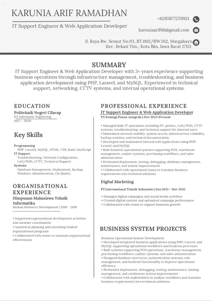 Jasa IT Support Engineer & Web Development