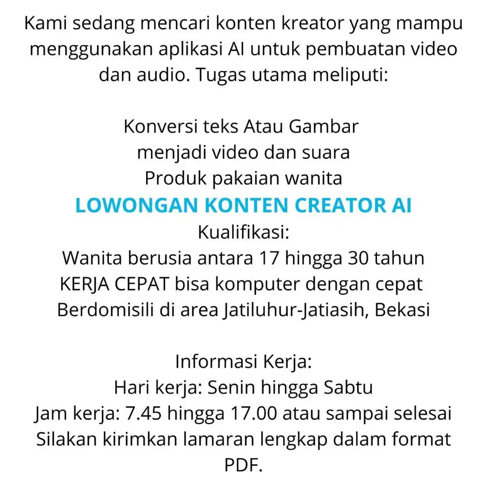 LOWONGAN KONTEN CREATOR AI