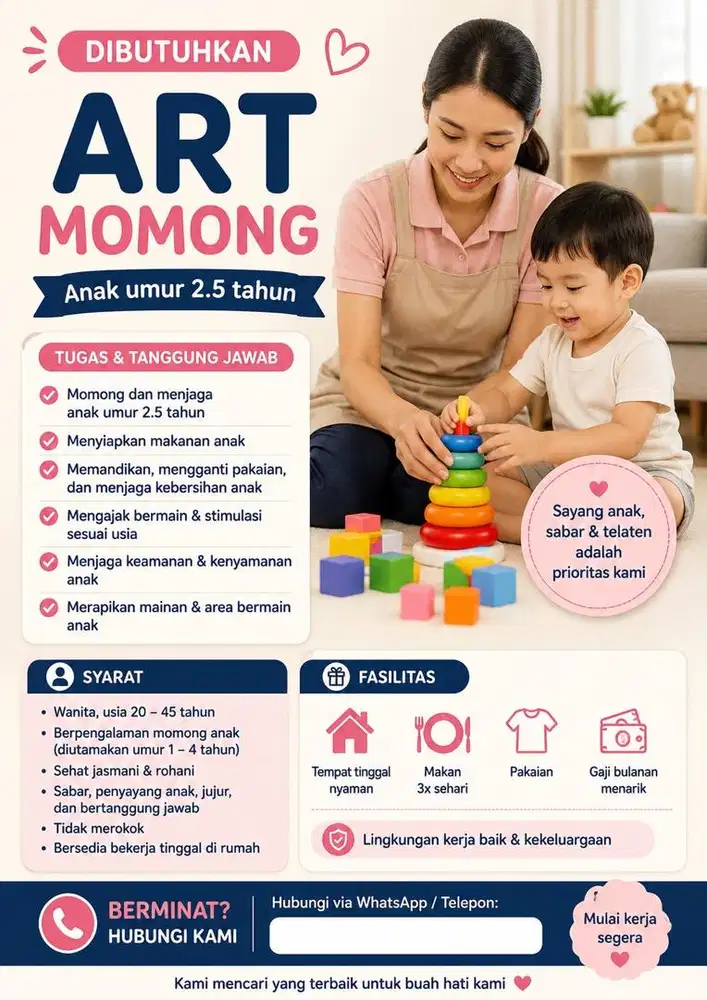 Lowongan ART untuk momong inap/PP