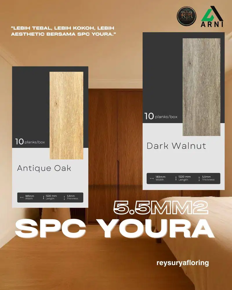 Lantai SPC by YOURA/ Tebal 5.5mm/ Anti Rayap & Air