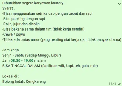 LOWONGAN KARYAWAN LAUNDRY (CUCI GOSOK)
