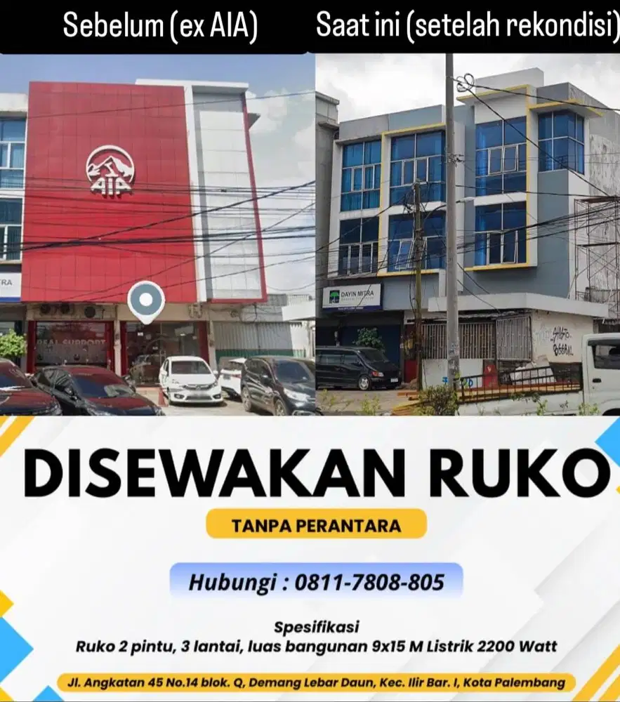 DISEWAKAN RUKO TANPA PERANTARA, 350jt/ 2 Unit/ tahun