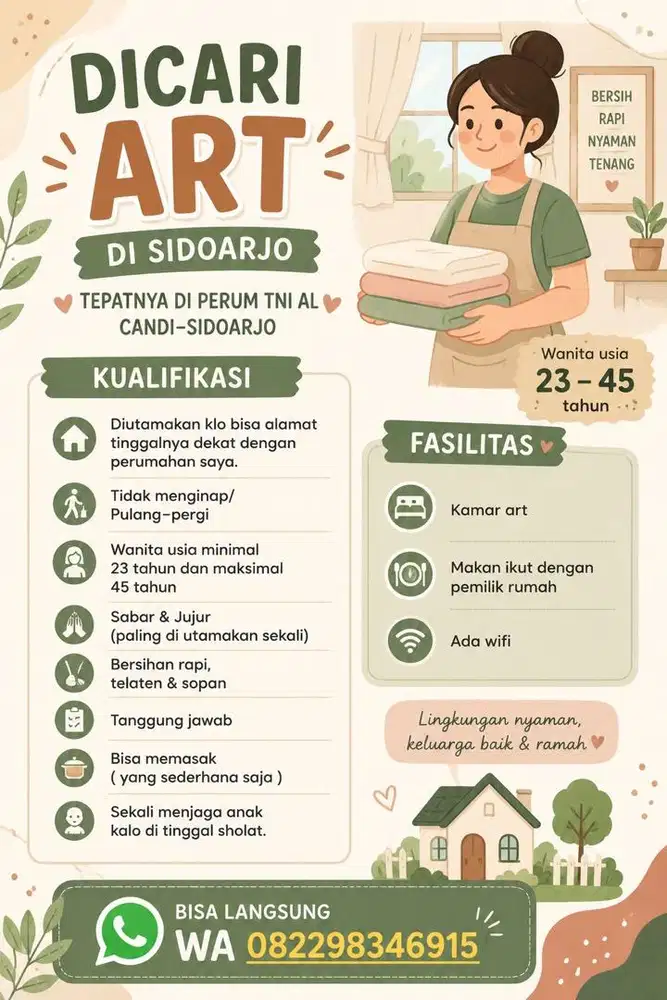 Dicari ART atau PRT di candi sidoarjo