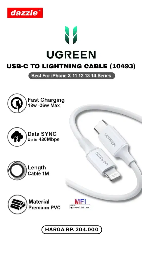 UGREEN TYPE C TO LIGHTNING MFi CABLE (10493)