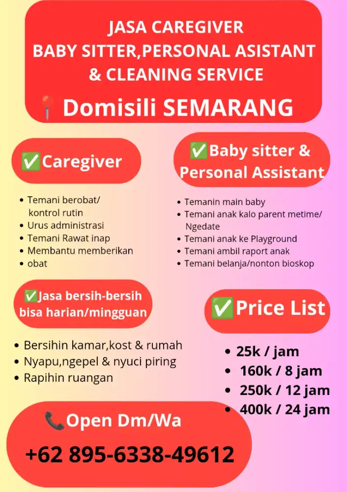 Jasa Caregiver, Baby Sitter & Cleaning Service Semarang