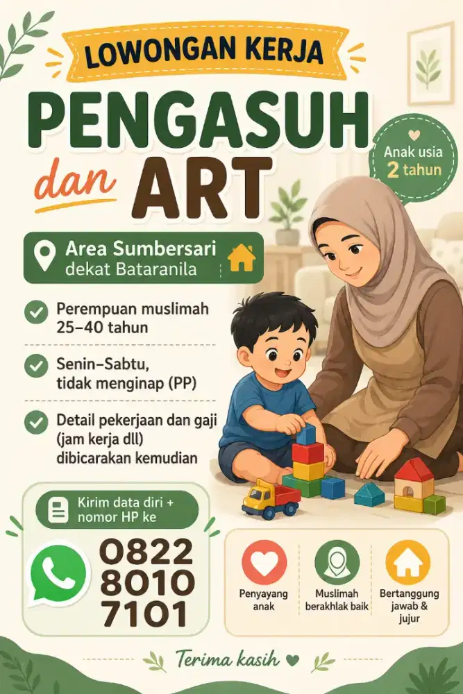 Lowongan kerja PENGASUH dan ART