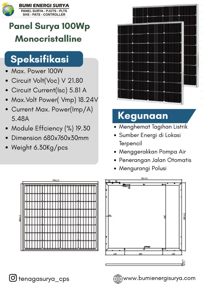 Panel surya 100WP Monocrystalline