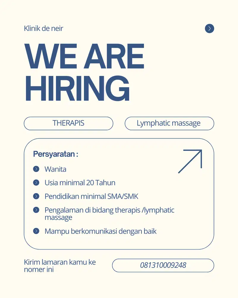 DIBUTUHKAN THERAPIS UNTUK KLINIK KECANTIKAN DI DAERAH CIPETE