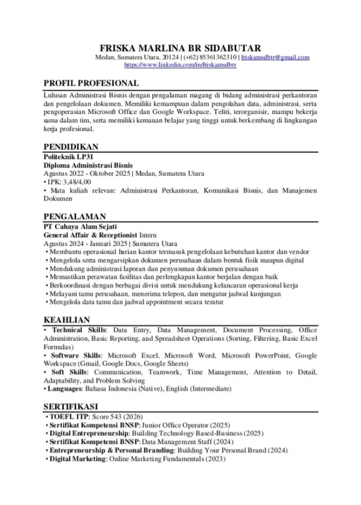 Lulusan D3 Administrasi Bisnis Siap Kerja Staff Admin & Operasional