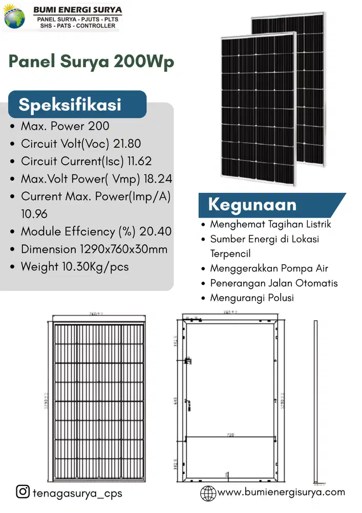 Panel surya 200Wp Monocrystalline