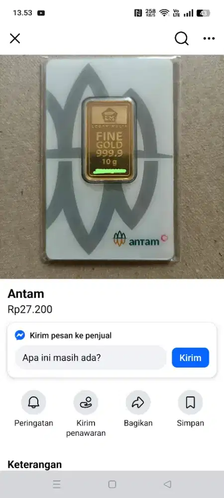 Antam 10 gr milik sendiri