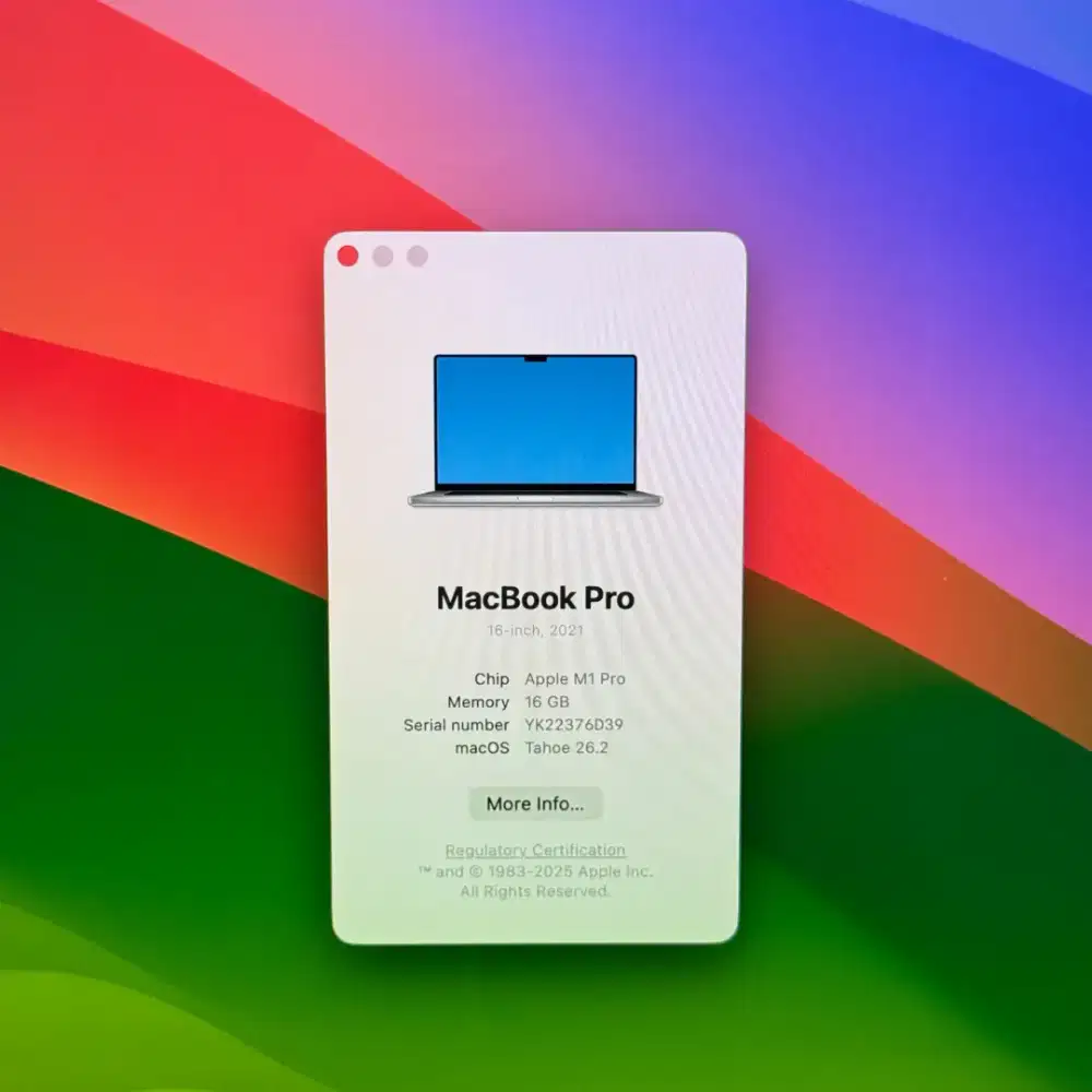M1 Pro 16 Inch Ram 16:Ssd 512 lengkap full set Silver Buat desain