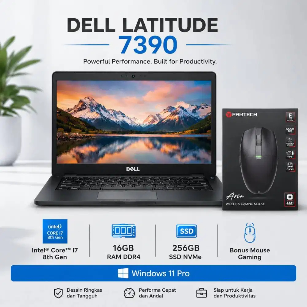 Laptop Dell Latitude 7390 Intel Core i7 Gen 8th RAM 16GB Layar Full HD