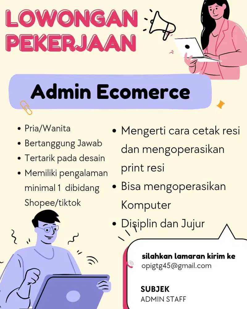Loker gratis admin ecommerce