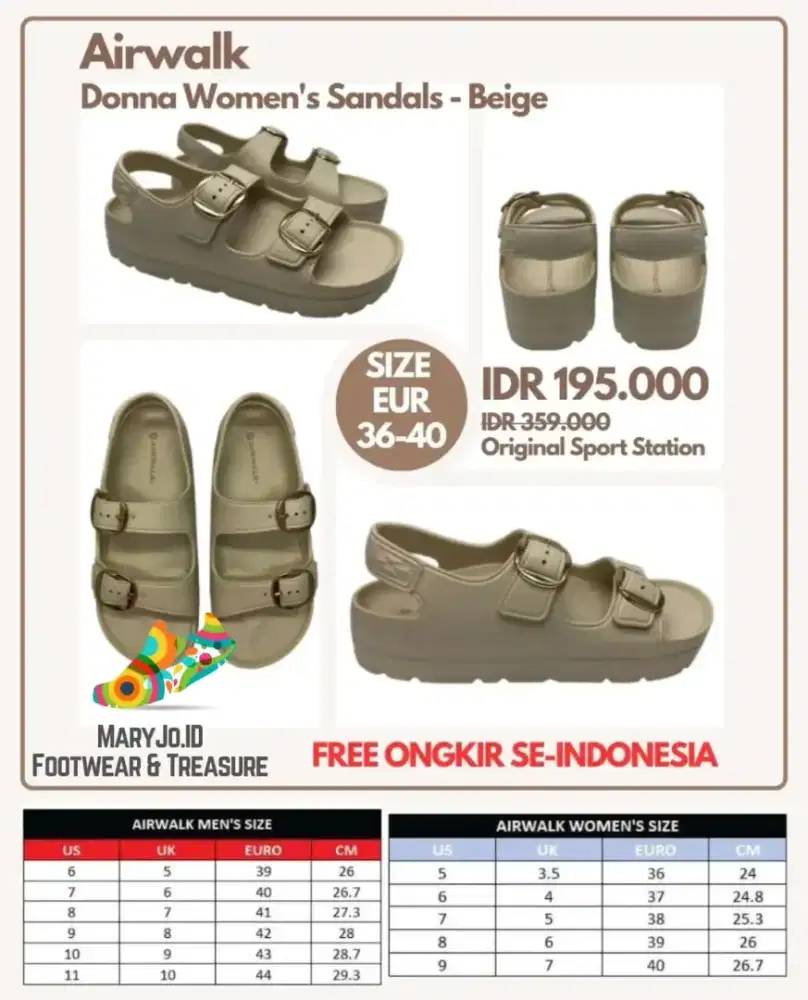 Airwalk Donna Women's Sandals - Beige : Size 36, 37, 38, 39, 40
