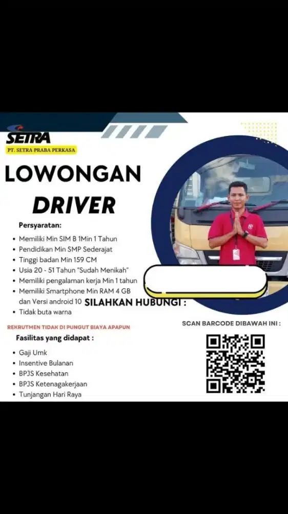 Di butuhkan driver truk