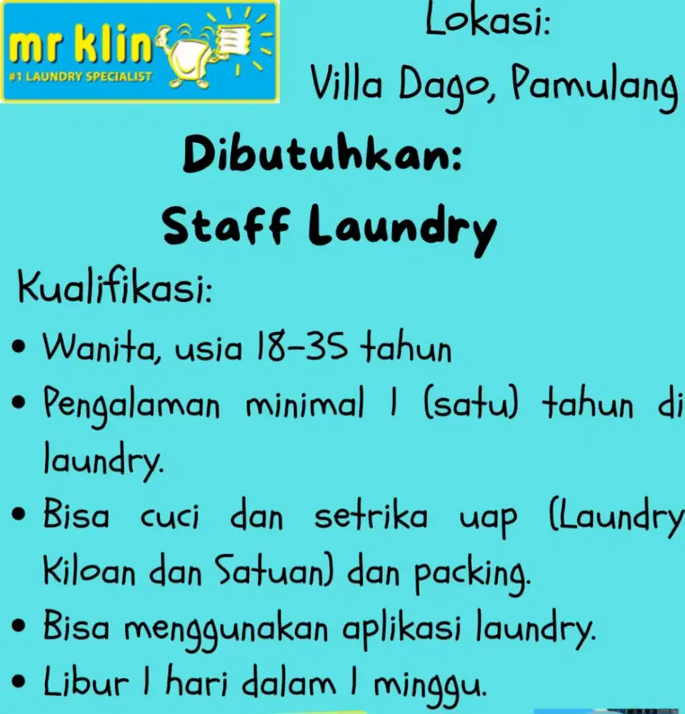 Dibutuhkan: Staff Laundry