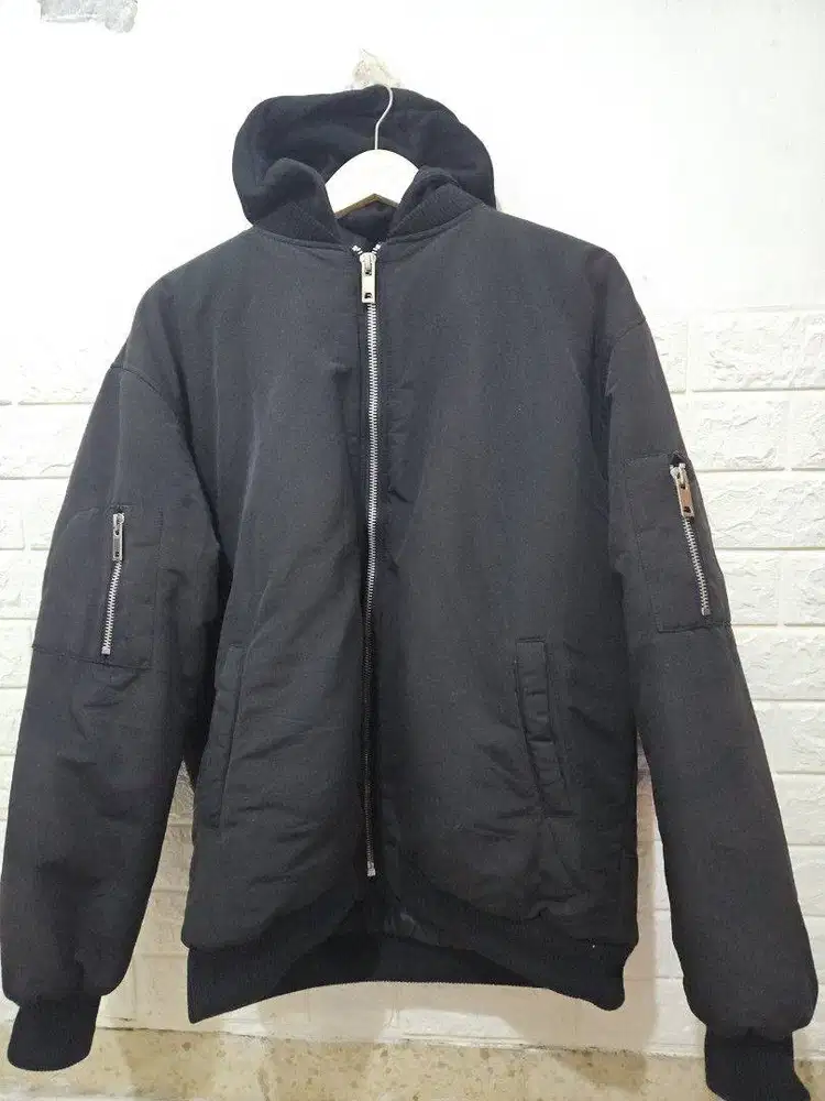 Jaket hoodie bomber tebal full zipper size XL