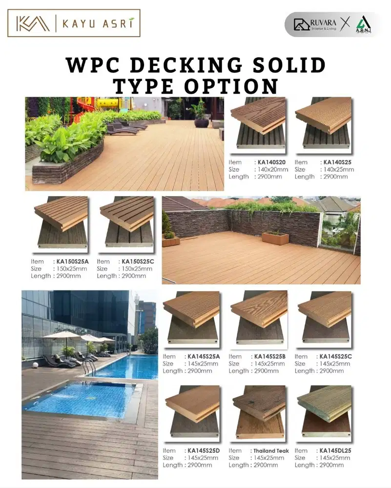 WPC Decking Solid Outdoor 2900mm | Lantai Taman Teras Balkon Kolam