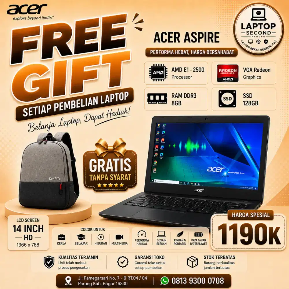 LAPTOP ACER AMD E1 2500 - 8GB - SDD 128GB