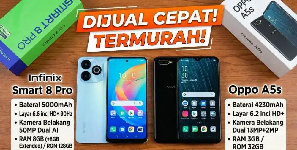 Infinix smart 8 pro dan Oppo a5s