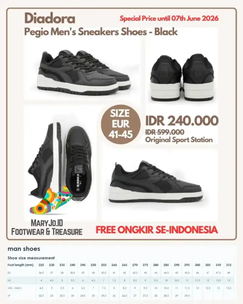 Diadora Pegio Men's Sneakers Shoes - Black : Size 41, 42, 43, 44, 45