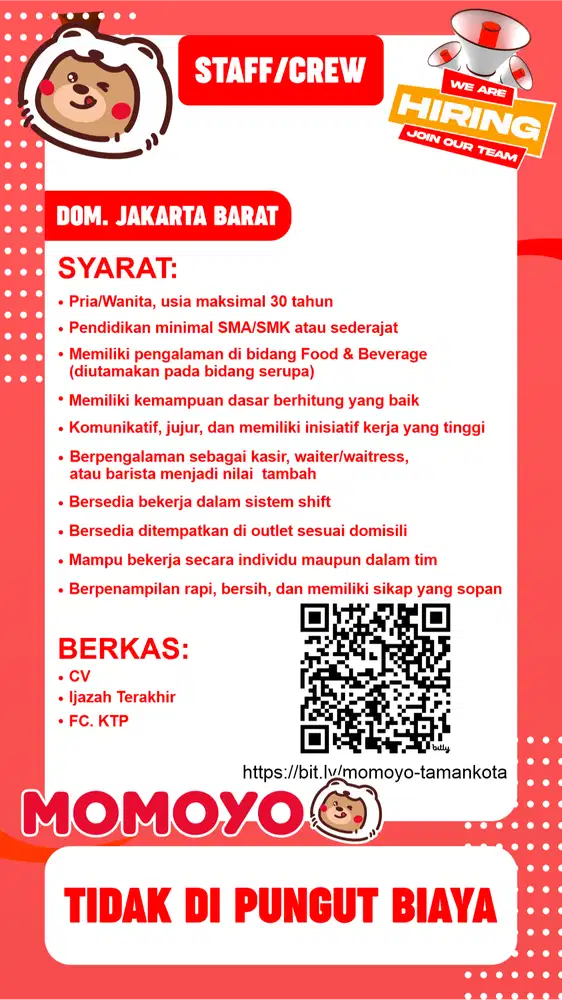 LOWONGAN KERJA BARISTA DI MOMOYO TAMAN KOTA - BASMOL