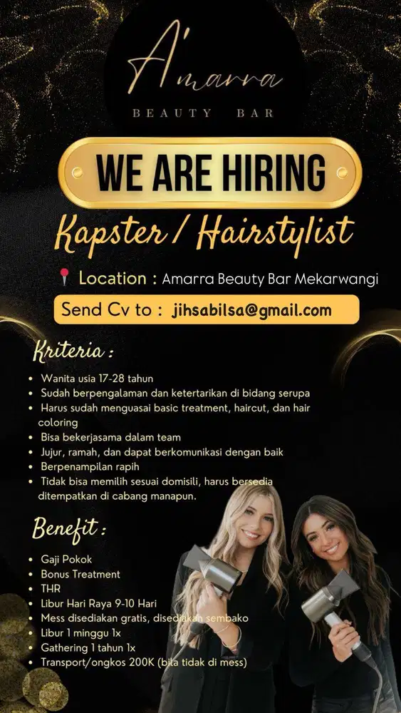 LOWONGAN PEKERJAAN KAPSTER/HAIRSTYLIST
