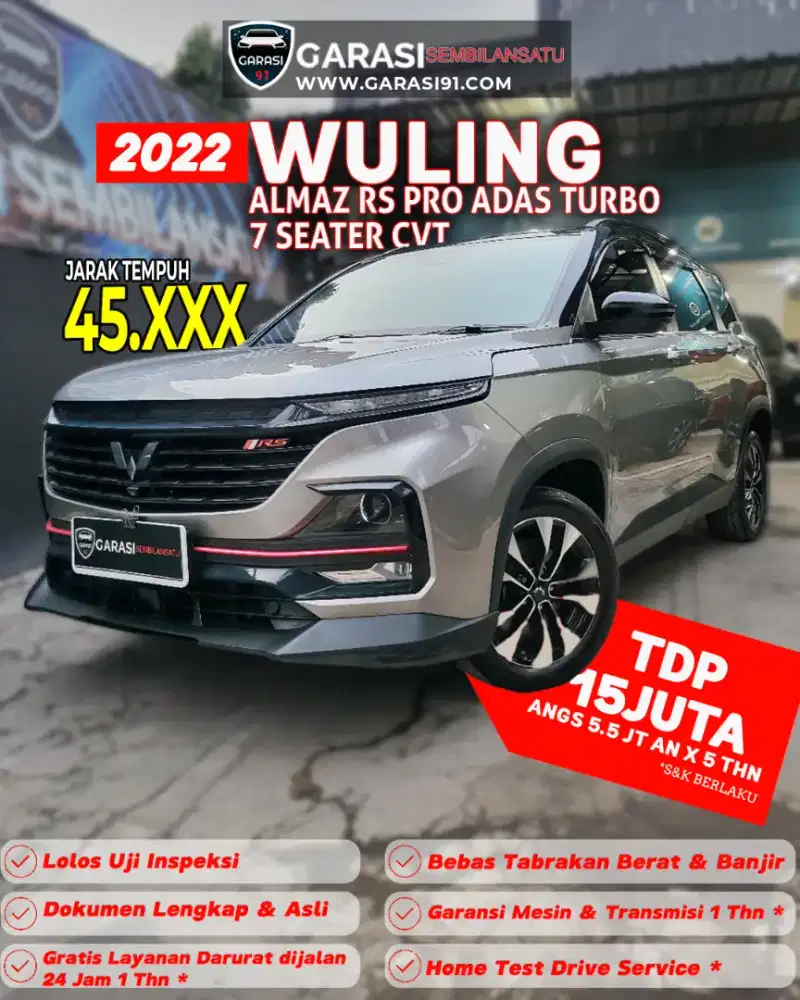 ‼️[ TDP 15 Jt ] ‼️Wuling Almaz Rs pro Adas turbo 7 seater 2022