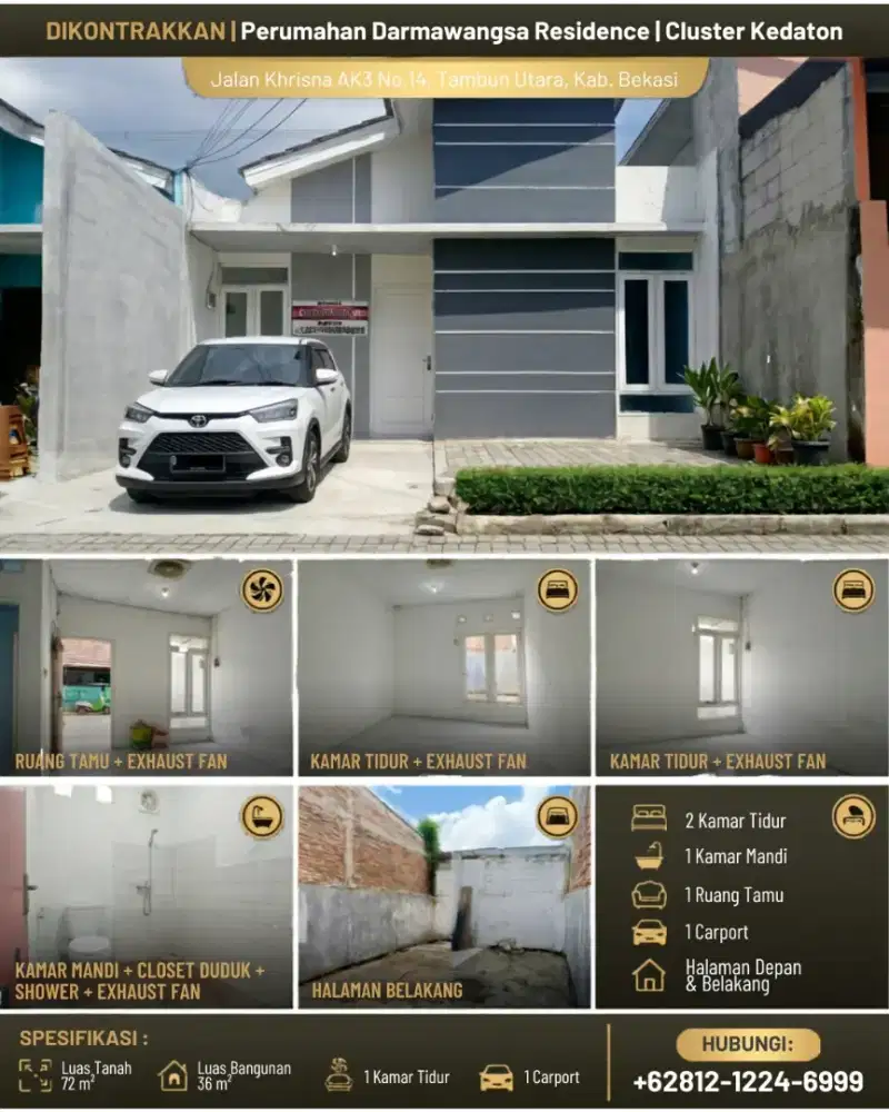 Sewa Rumah Asri & Sehat 2KT di Darmawangsa Residence, Bekasi