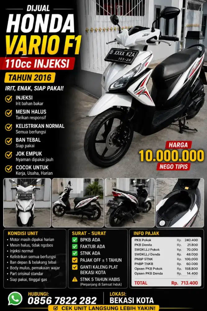 Dijual Honda Vario F1 110cc Injeksi Tahun 2016
