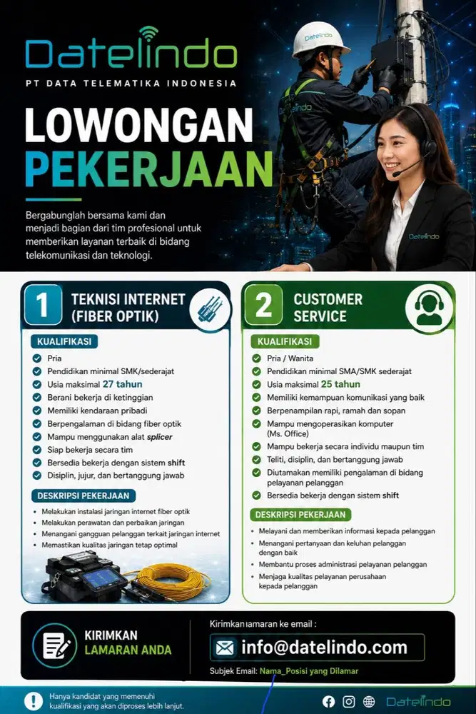 Lowongan Teknisi Internet Dan Customer Service