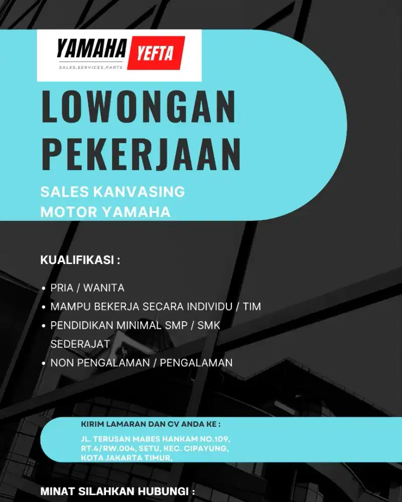 LOWONGAN PEKERJAAN SALES KANVASING MOTOR YAMAHA